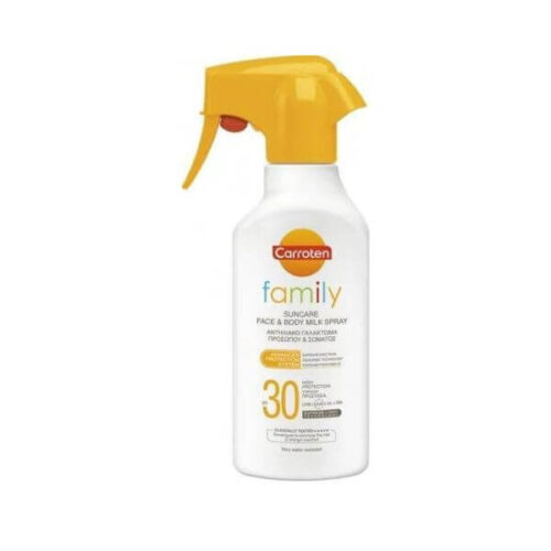 Carroten Suncare Milk Spray Family SPF30 300ml: A sunscreen spray designed for the whole family, providing high protection against harmful UV rays.