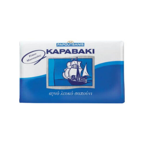 Papoutsanis Karavaki Soap Marseille: a 125gr bar of traditional soap, made with high-quality ingredients and the authentic Marseille soap-making process, providing gentle cleansing and a fresh, floral scent