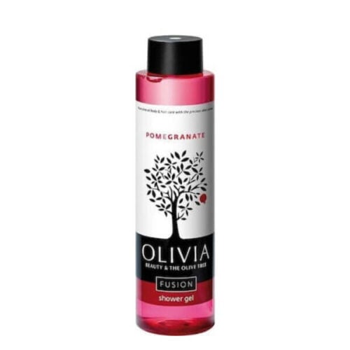 Papoutsanis Olivia Fusion Shower Gel Pomegranate: a 300ml body wash, enriched with natural pomegranate extracts and olive oil to nourish and revitalize the skin, leaving it soft, smooth and refreshed with a pleasant, fruity scent.