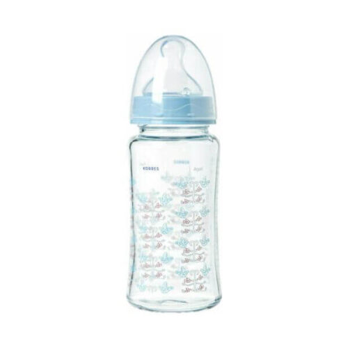 Korres Glass Baby Bottle Agali Anti-colic with Silicone Teat 230ml for 3+ months Blue